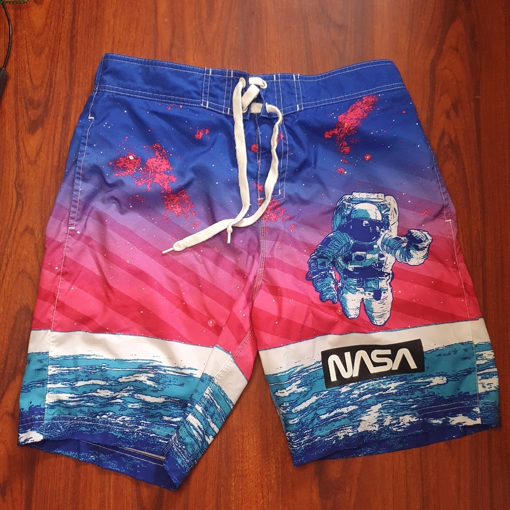 NASA Men's Swim Trunks Shorts Space Boardshorts BUZZ ALDRIN sz L
